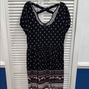 Torrid Black and Pink Patterned Backless Dress